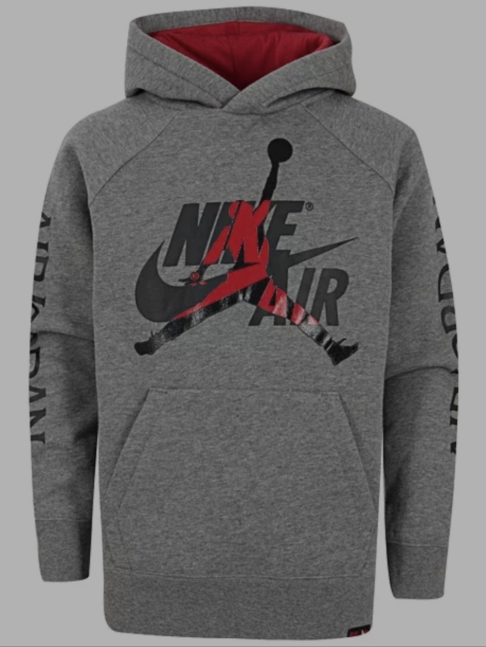 Boys 4 Nike Gray Hoodie with Black and Red Jumpman Graphic